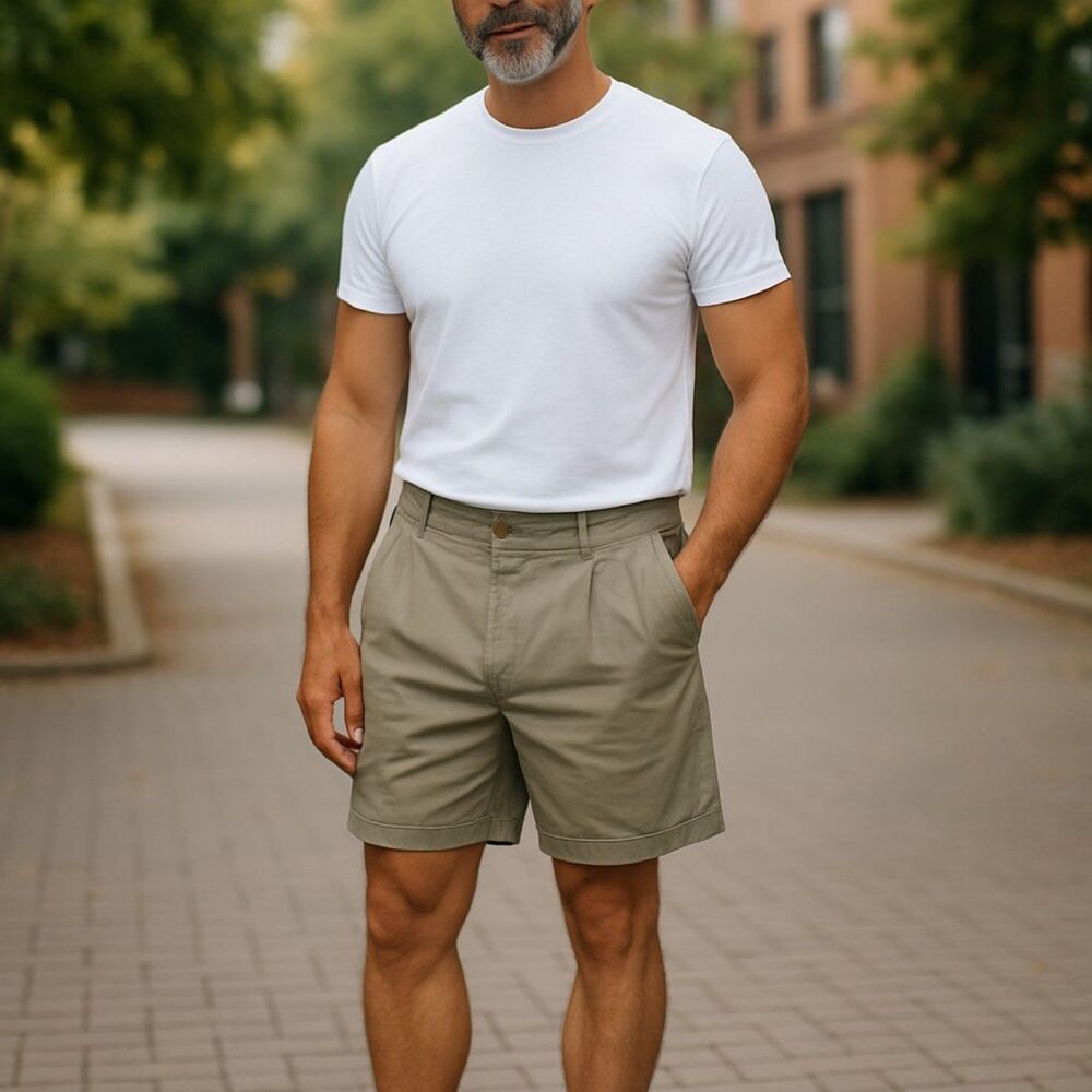 Dockers Khakis Shorts Men's 42 Green‎ 100% Cotton Pockets Pleated Front Zip Fly